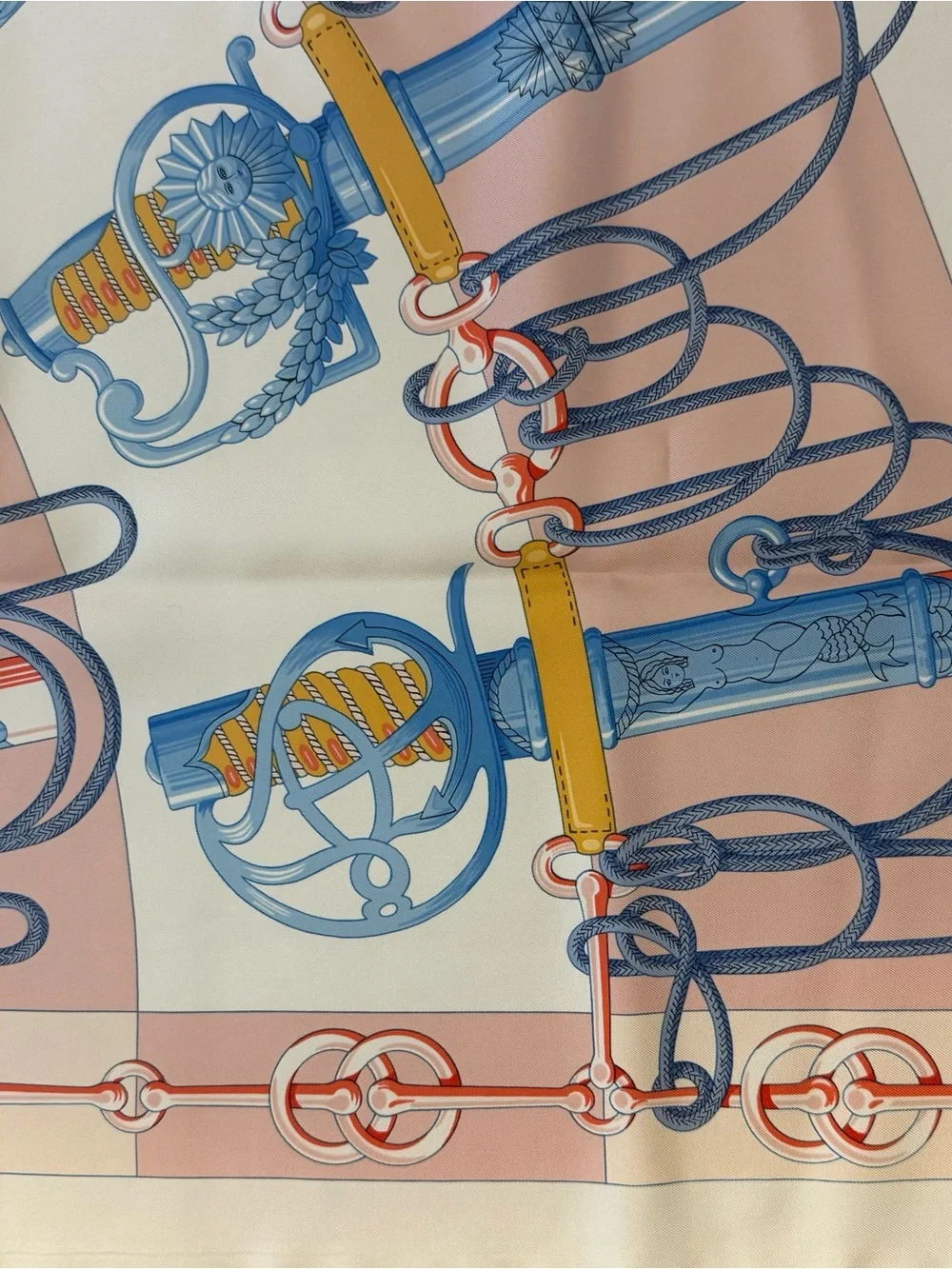 Hermes Silk Scarf in Blue, Pink, Yellow and Cream